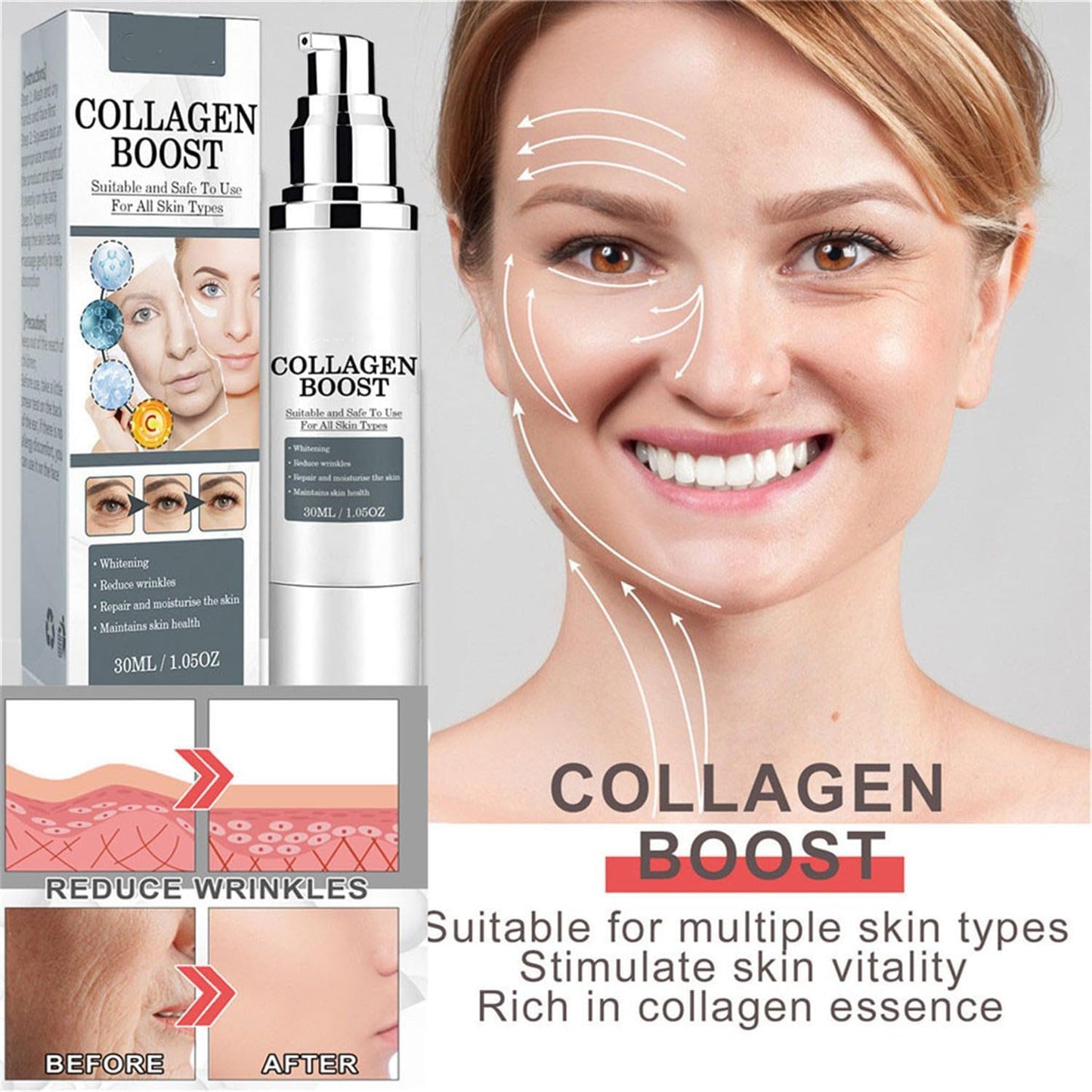 COLLAGEN BOOST ANTI AGE - COLÁGENO ANTI EDAD ROSTRO Y CUELLO / ARRUGAS, MANCHAS Y MARCAS DE EXPRESIÓN (ENVÍO GRATIS)