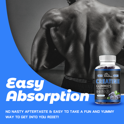 GOMITAS DE CREATINA 5000 mg (5g) - SABOR BLUE RASPBERRY - 60 GOMITAS 100% CREATINA MONOHIDRATADA / 100% MONOHYDRATE CREATINE INFUSED GUMMIES